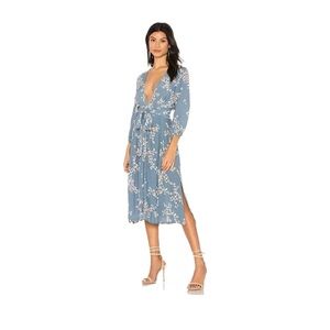 FAITHFULL THE BRAND Chloe Midi Dress in Cornflower Floral Blue Wrap Dress